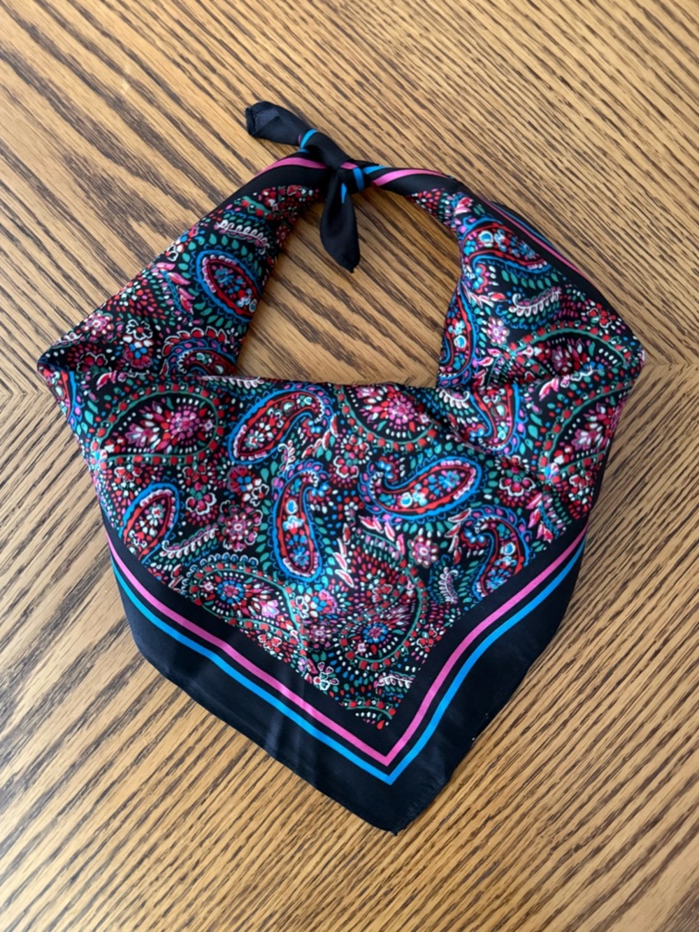 LOFT Paisley Silk Square Scarf - Black, Pink, & Blue